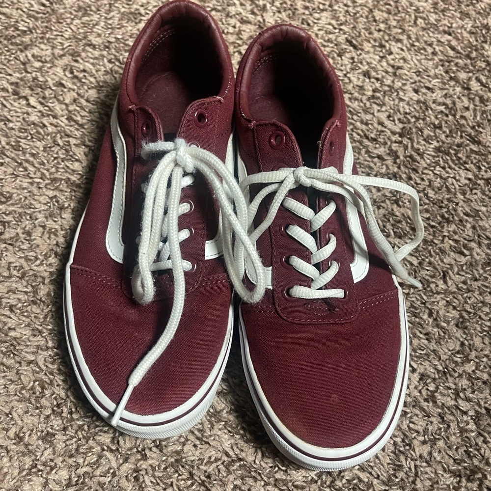 Vans Maroon and White Canvas Old Skool Sneakers